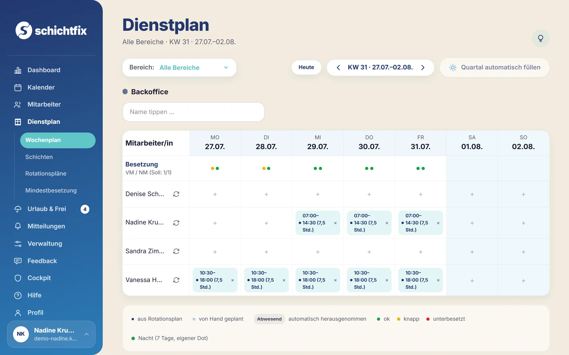 Schichtfix Dienstplan (Desktop)