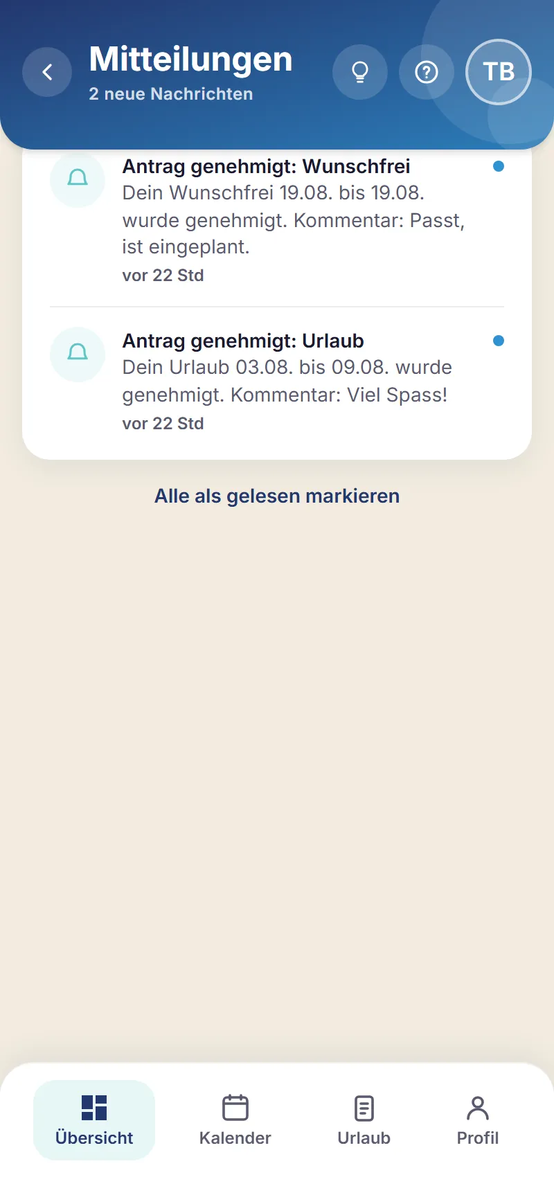 Schichtfix Mitteilungen (Smartphone)