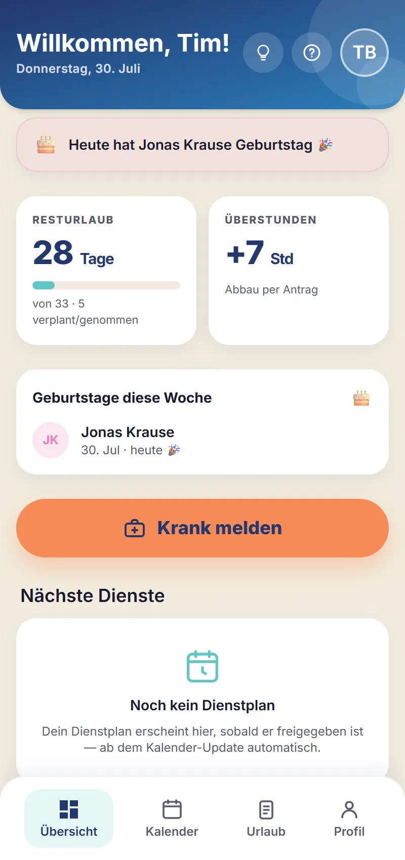 Schichtfix App-Übersicht (Smartphone)