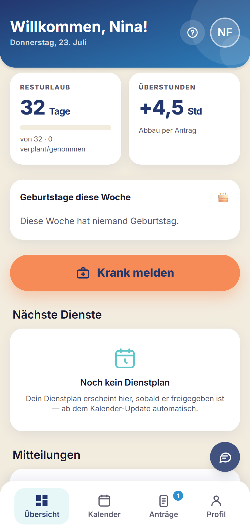 Schichtfix-App: Übersicht auf dem Smartphone